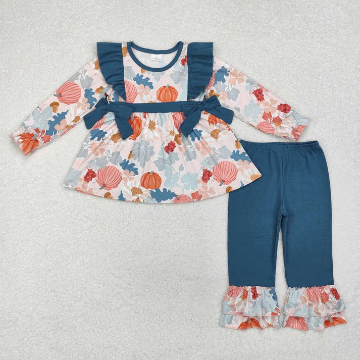 RTS NO MOQ Sibling baby girl clothes floral long sleeve pants Sets