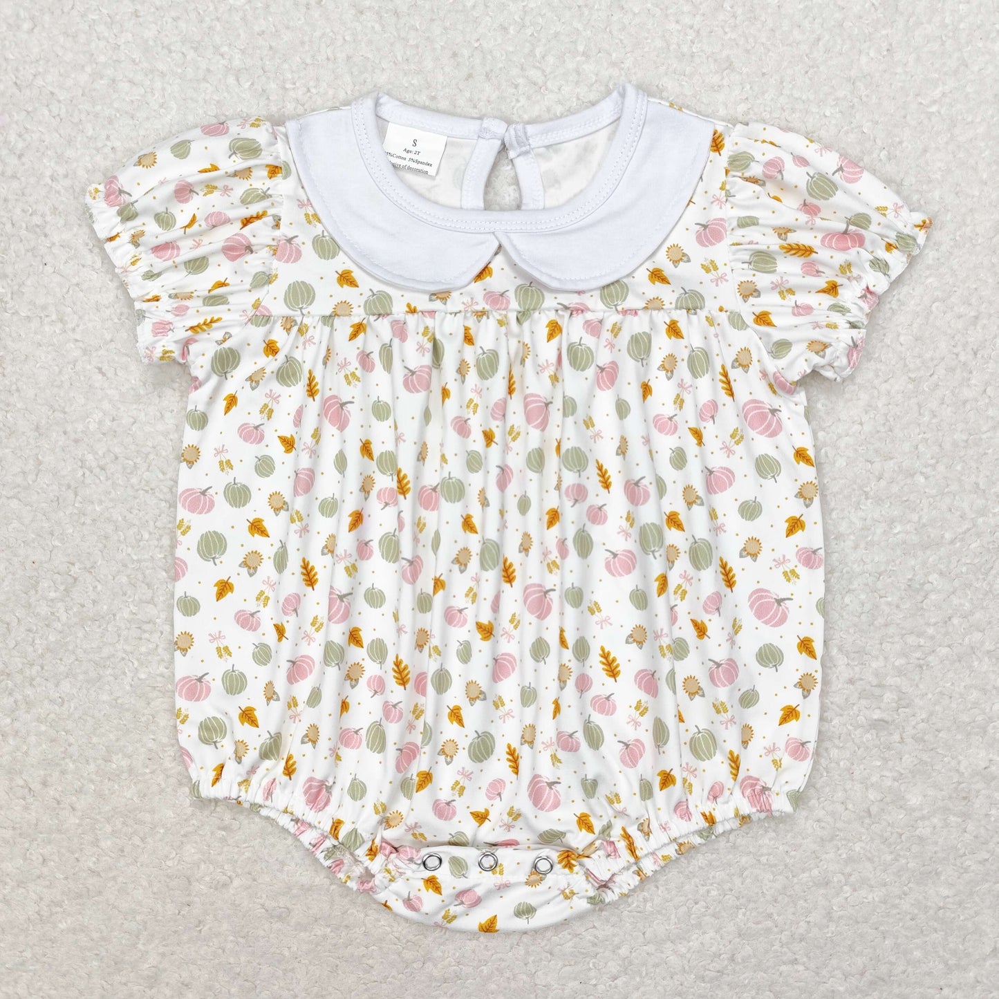 RTS no moq SR1699 Pink pumpkin leaf doll collar white short-sleeved jumpsuit