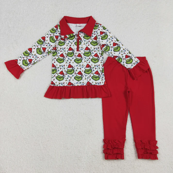 12/18m-7/8t RTS NO MOQ Sibling Baby boy girl clothes Christmas long-sleeved trousers pants suits
