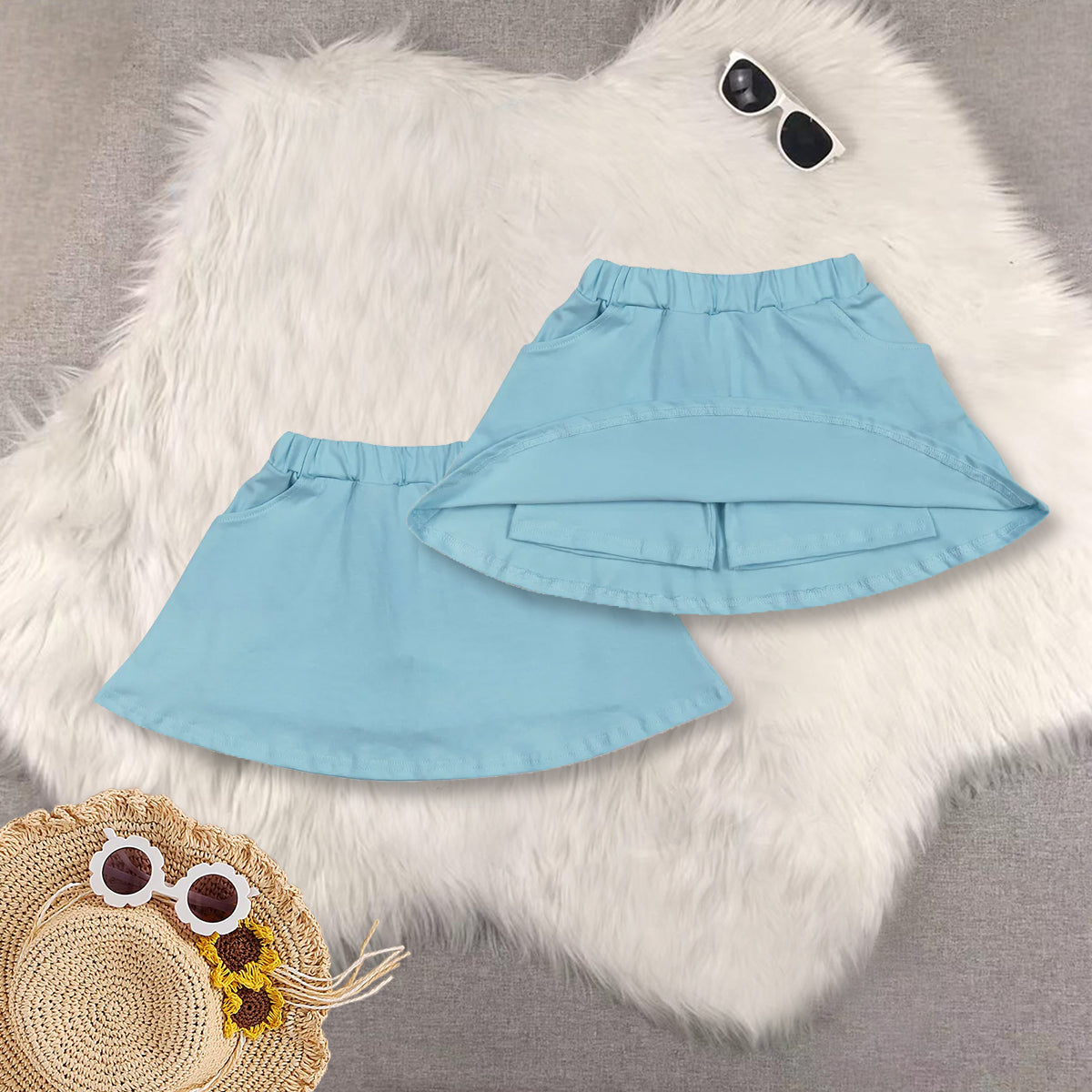 RTS NO MOQ blue short-sleeved top star striped blue pants skirt sets