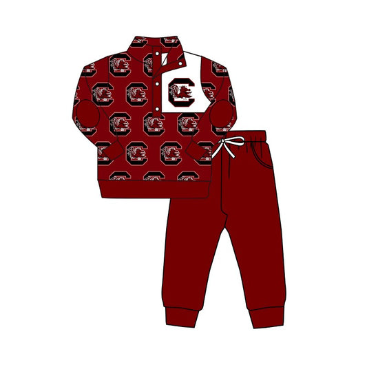 Custom moq 3 eat about 6-8 weeks team baby boys clothes brick red Long Sleeve pants Suit