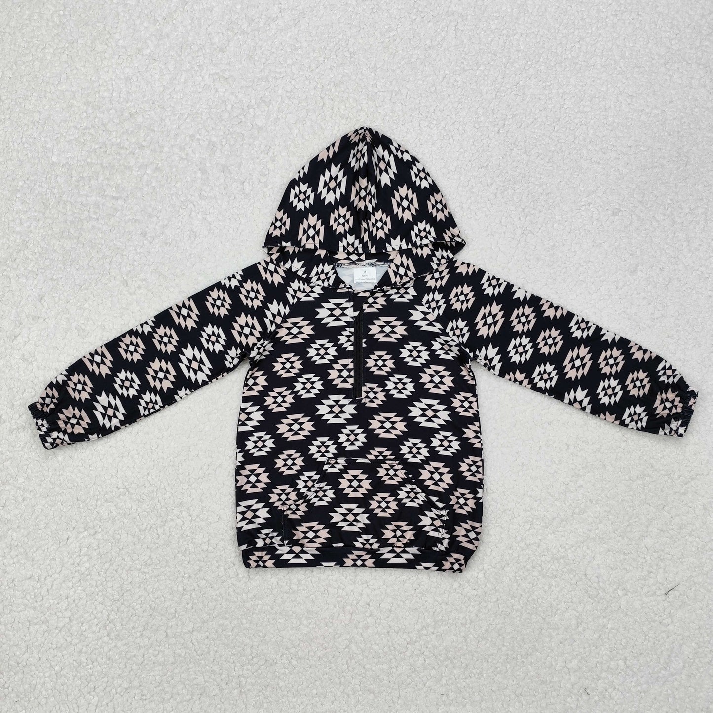 RTS NO MOQ ETA 5/7days Arrived BT0875 Geometric pattern zipper hooded long sleeve top