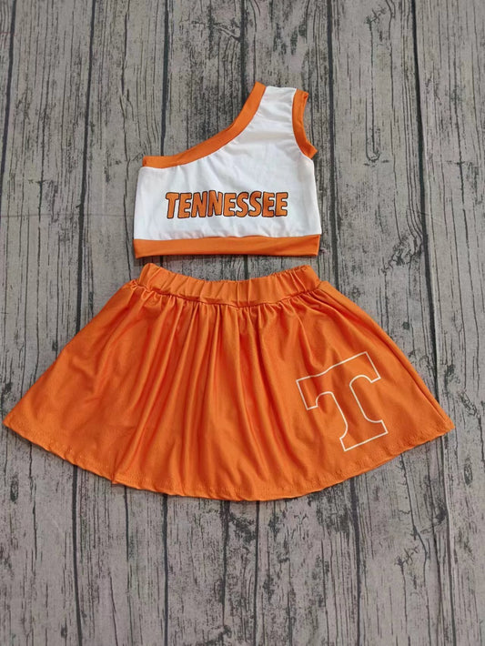 Custom moq 5 eta 6-7weeks baby girl clothes team orange sleeveless shorts skirt sets-25.9.13