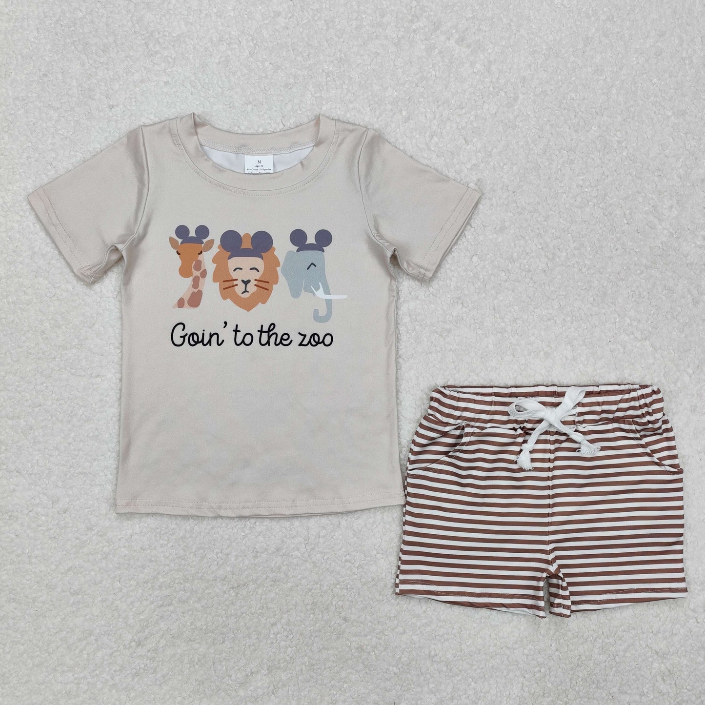 RTS NO MOQ ETA 5/7days Arrived BSSO1109 zoo giraffe lion elephant animal short sleeve striped shorts set
