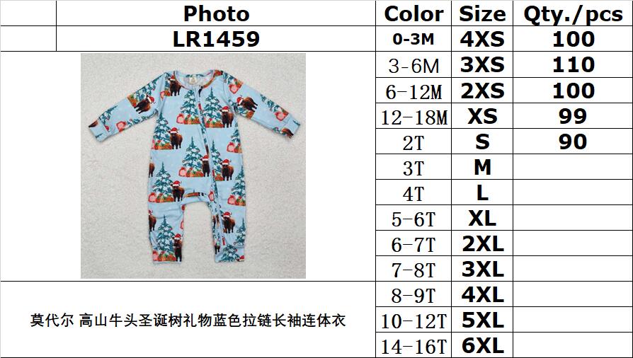 BAMBOO RTS NO MOQ ETA 5/7days Arrived LR1459 Modal Alpine bull head Christmas tree gift blue zipper long-sleeved jumpsuit