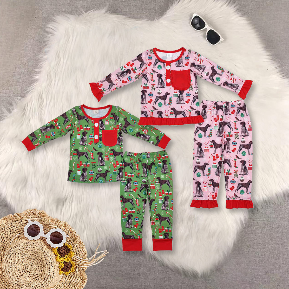 RTS NO MOQ baby girl clothes bamboo Christmas long sleeve Rompers Clothes Sets