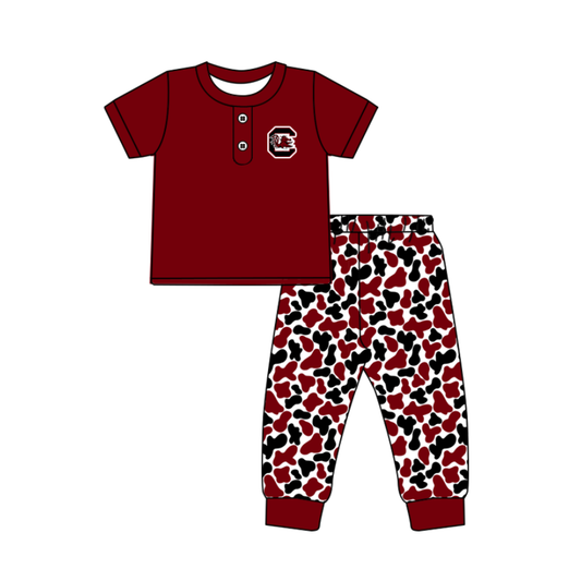 Custom moq 5 mix size milk silk summer teams baby boys clothes camouflage dark red short sleeve pants sets-25.11.25