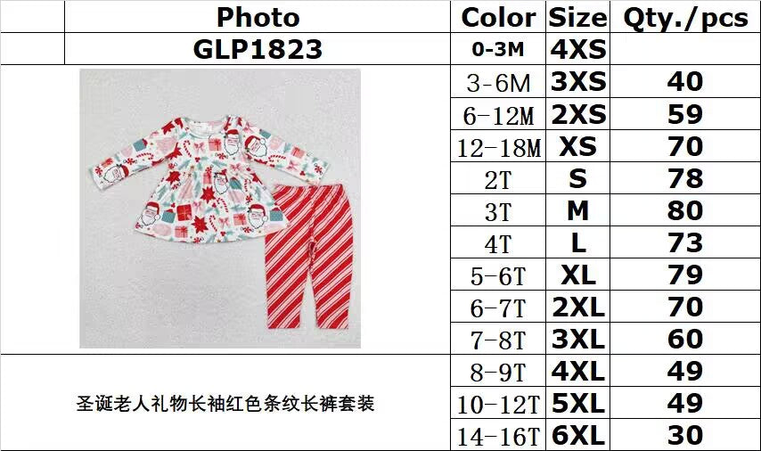 RTS NO MOQ ETA 5/7days GLP1823 Santa Claus gift long-sleeved red striped trousers set