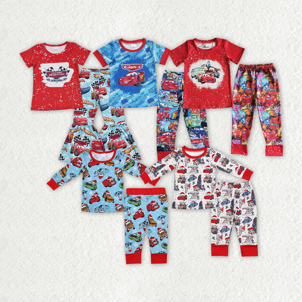 RTS NO MOQ Cartoon Trucks Short Sleeve Pants Set & Long Sleeve Pants Set