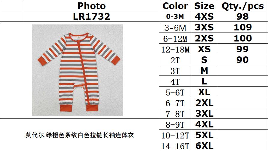 BAMBOO RTS NO MOQ ETA 5/7days Arrived LR1732 Modal green and orange striped white zipper long sleeve jumpsuit