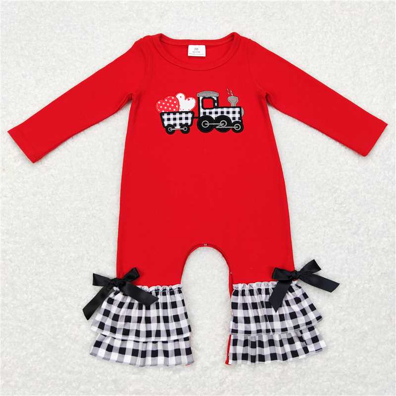 RTS NO MOQ（In Stock) LR0780 Baby Girl clothes Valentine long sleeve bodysuit with embroidered love