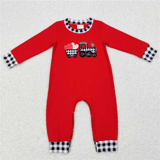 RTS NO MOQ（In Stock) LR0783 Baby boy clothes Valentine long-sleeved bodysuit with embroidered love
