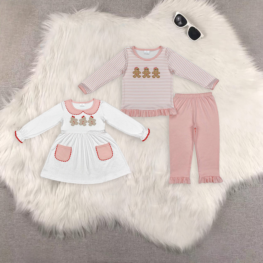 RTS NO MOQ Sibling baby girls clothes Christmas embroidery long-sleeved trousers suit & dress
