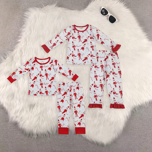 RTS NO MOQ Sibling Baby Girls boys modal Christmas long-sleeved trousers suit