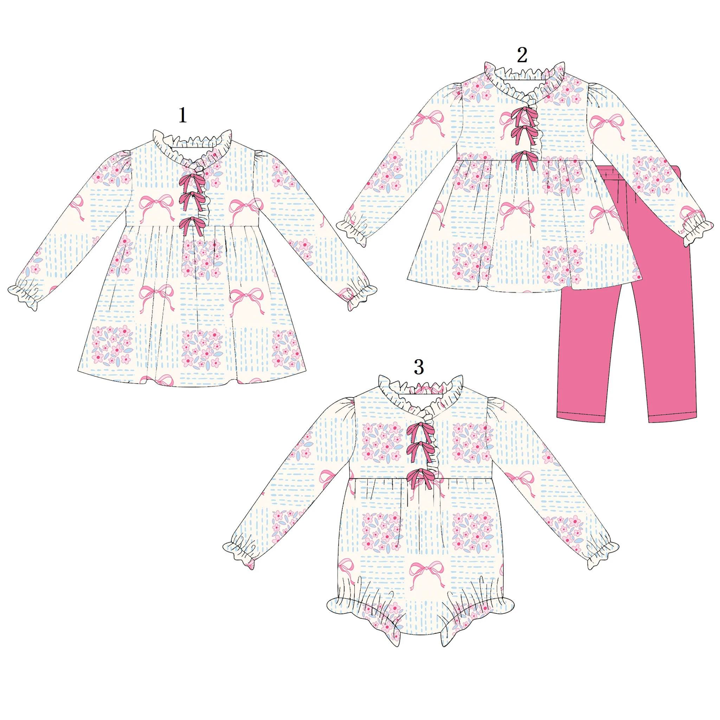 Custom moq 5 each style eta 6-7weeks baby girl clothes bow long sleeve pants sets and romper and dress -25.8.15