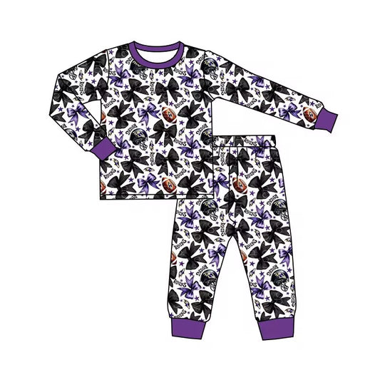 Custom moq 3 eat about 6/8weeks moq 5 eta 5/6weeks baby boys clothes bow rugby purple long sleeve pants pajamas outifts