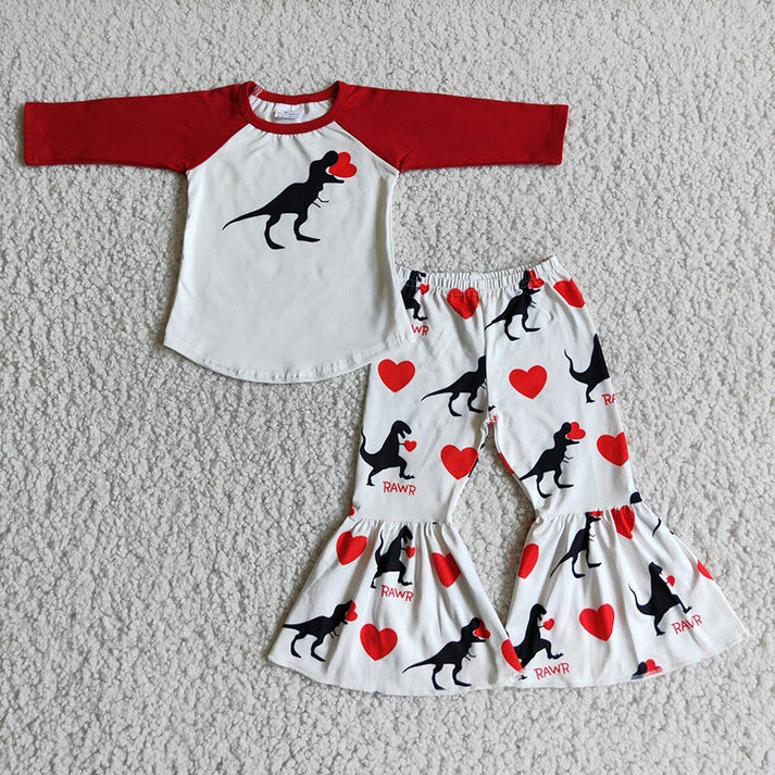 RTS NO MOQ Dinosaur Love baby collar long sleeve suit & dress and top