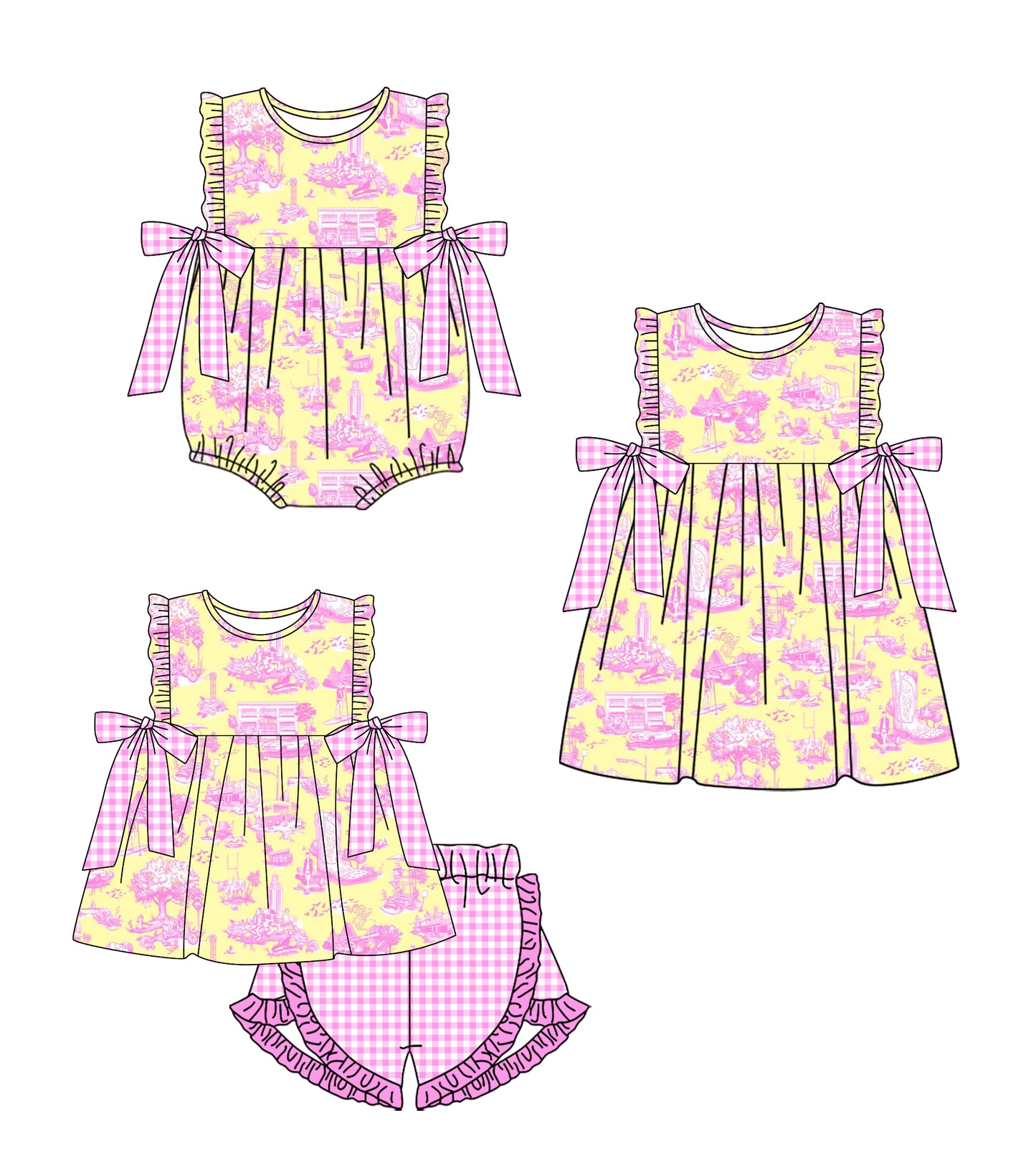 1.23 custom each style moq 5eta 4-6week Sibling Sisters baby girl short sleeve shorts sets and dress and rompers match family design