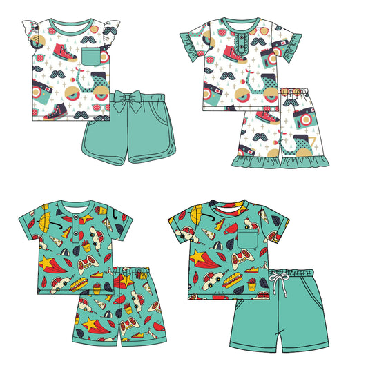 1.16 custom each style moq 5eta 4-6week Sibling Sister baby girls short sleeve shorts sets 1 and sets 4 match design