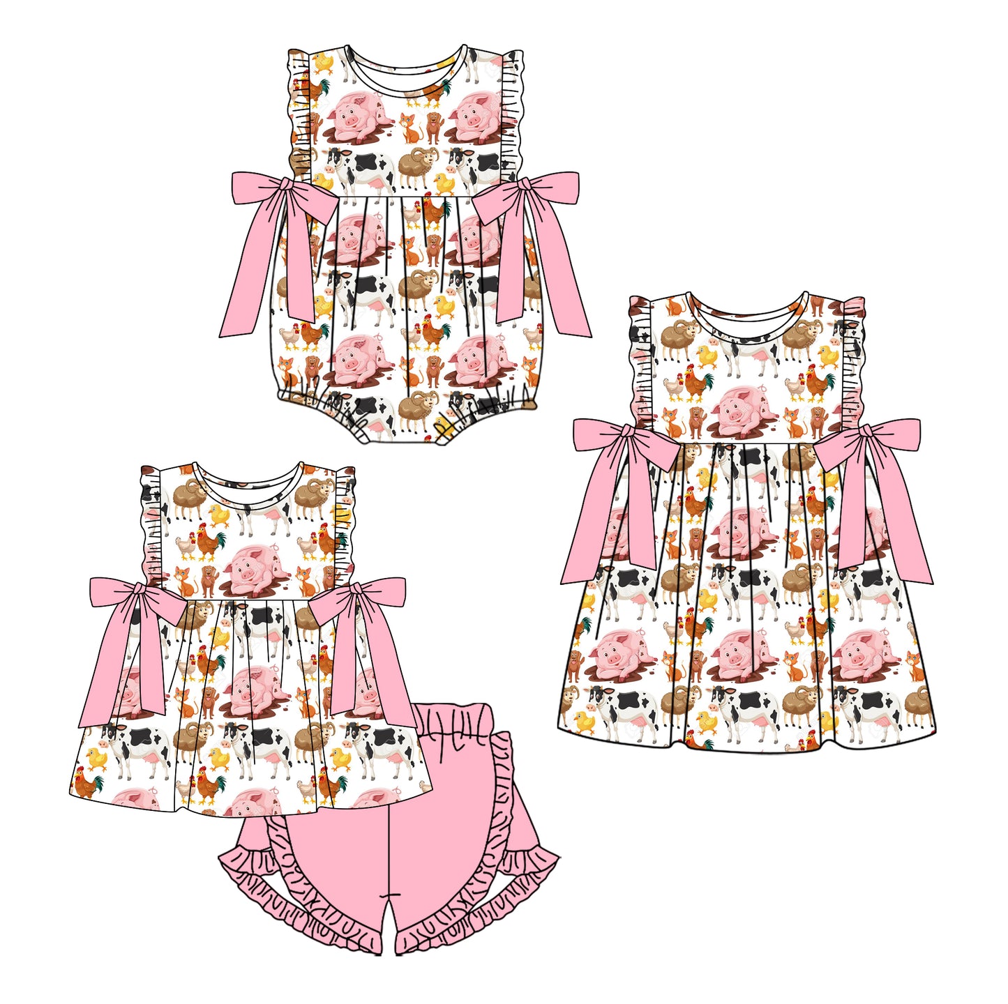 1.4 custom each style moq 5eta 4-6week Sibling Sister cartoon baby girl short sleeve shorts sets and dress and rompers match family design