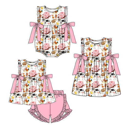 1.4 custom each style moq 5eta 4-6week Sibling Sister cartoon baby girl short sleeve shorts sets and dress and rompers match family design