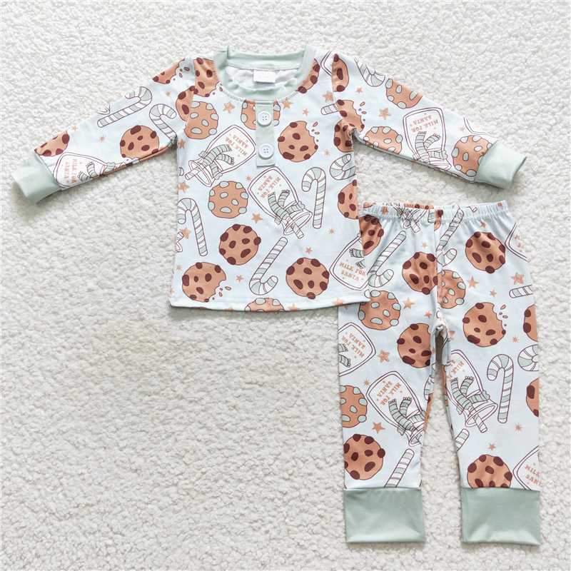 Baby boys Milk biscuit print blue Sibling Sister Clothes Sets