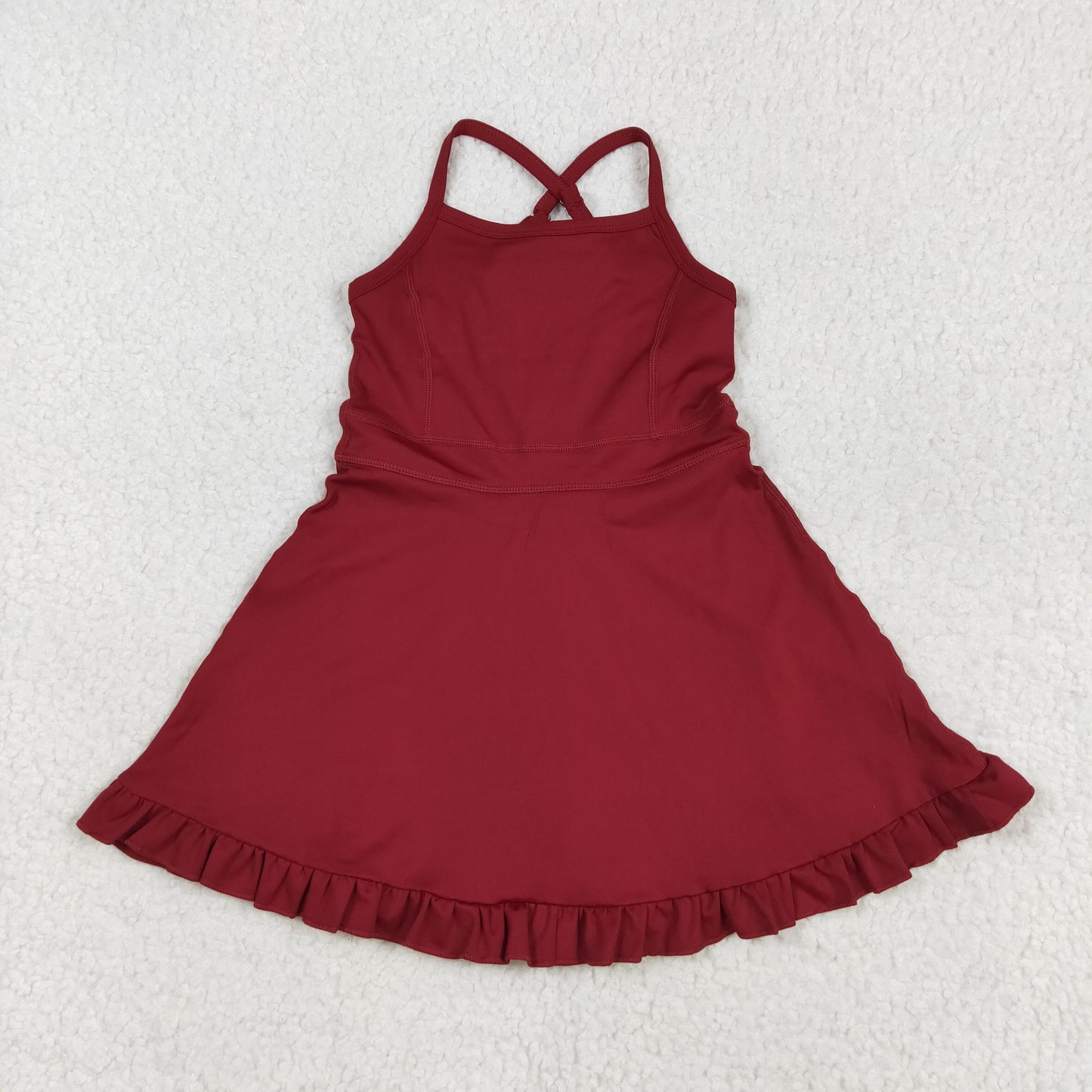 RTS NO MOQ（In Stock) S0568 Solid dark red sportswear dress swimsuit