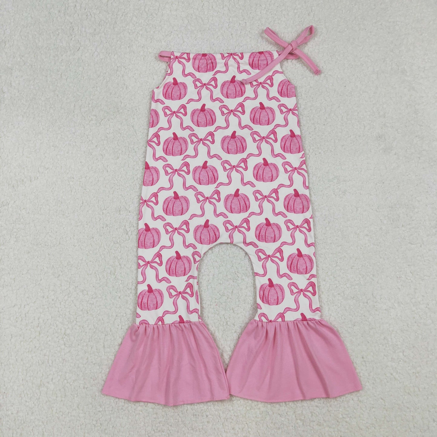 RTS NO MOQ（In Stock）SR3200 Rose-Pink Sleeveless Bodysuit with Pumpkin and Bow