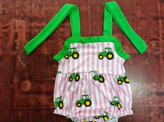 custom moq 5 eta 5weeks mix size baby girls clothes tractor green suspender summer Romper