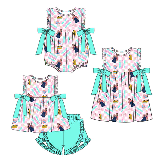 1.4 custom each style moq 5eta 4-6week Sibling Sistes cartoon baby girl short sleeve shorts sets and dress and rompers match family design