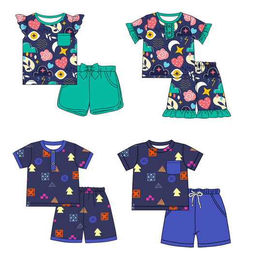 1.16 custom each style moq 5eta 4-6week Sibling Sister baby girls short sleeve shorts sets 1 and sets 4 match design