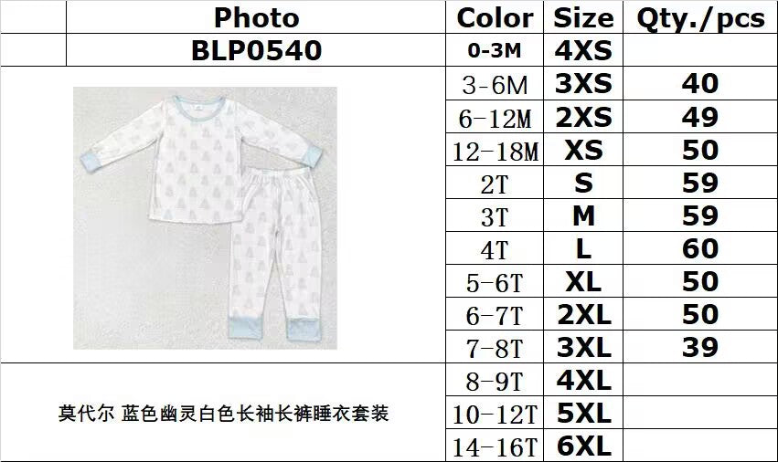 rts no moq BLP0540 Bamboo blue ghost white long-sleeved long pants pajamas set