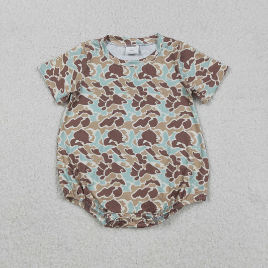RTS NO MOQ（In Stock) Blue-Green-Brown Camouflage Short-Sleeve Jumpsuit