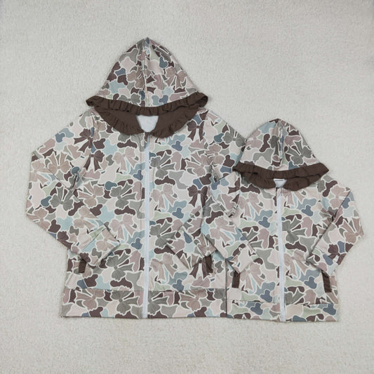 12/18m-7/8t RTS NO MOQ Sibling baby girl clothes and Adult clothes camouflage bow  hooded long sleeve tops and adult top