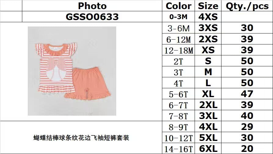 rts no moq GSSO0633 Bow baseball striped lace flying sleeve shorts suit