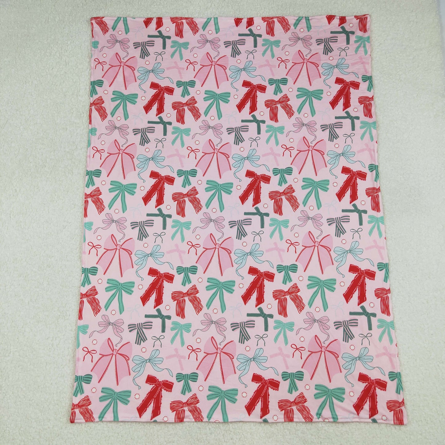 RTS NO MOQ（In Stock) BL0218 Pink Bow Pattern Baby Blanket