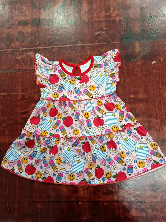 custom moq 5 eta 4-6weeks summer girls smiley apple flying sleeve skirt dress