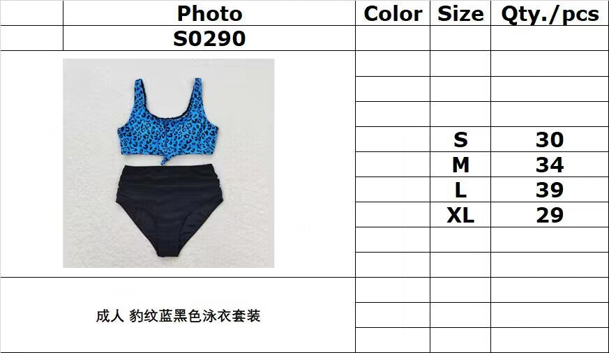 S0290 Adult leopard print blue and black swimsuit set