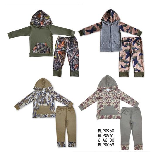 RTS NO MOQ Baby Boys  Camo Hooded Top Pants Clothes Sets