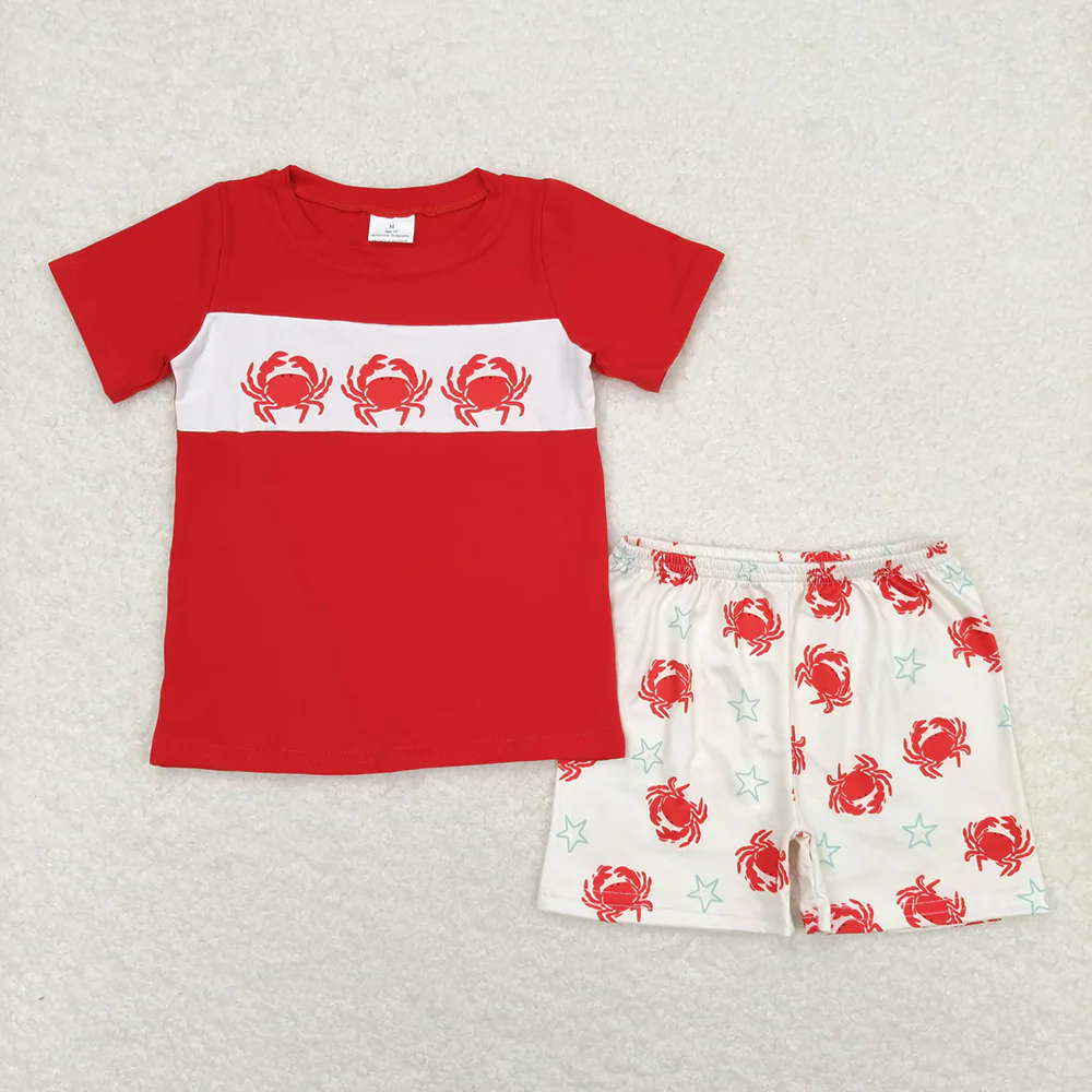 Baby Girls Boys Crabs Sibling Ruffle Shorts Rompers Clothes Sets