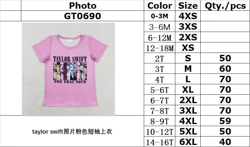 rts no moq GT0690 taylor swift photo pink short-sleeved top