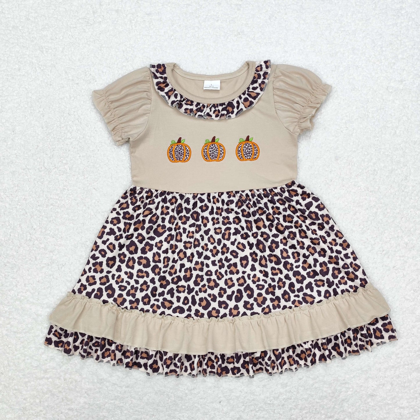 rts no moq GSD1347 Embroidered leopard print pumpkin lace short sleeve dress