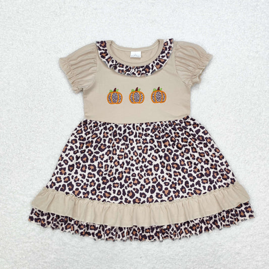 rts no moq GSD1347 Embroidered leopard print pumpkin lace short sleeve dress