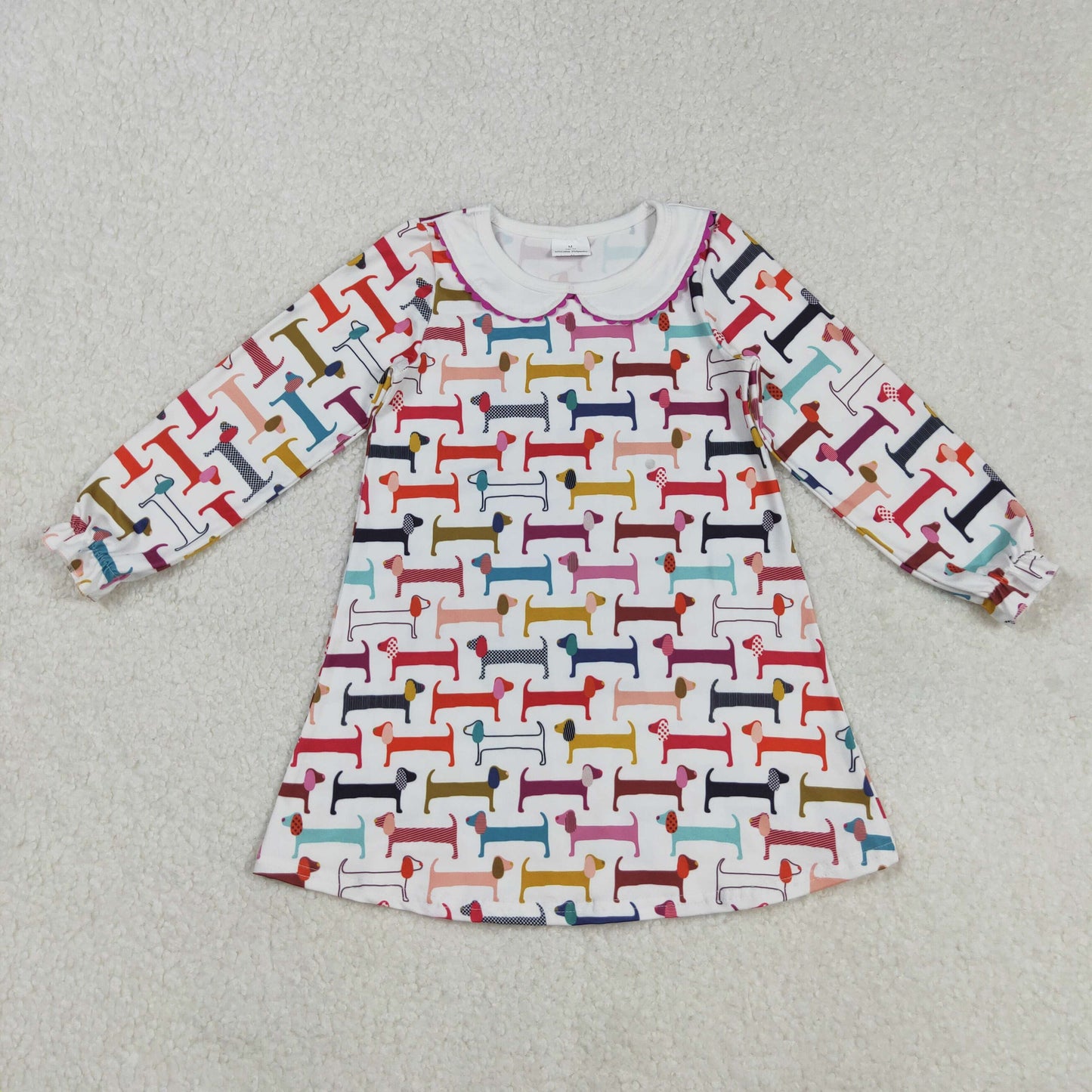 RTS NO MOQ（In Stock) GLD0471 Colorful Puppy Long-Sleeve Dress