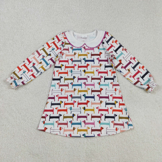 RTS NO MOQ（In Stock) GLD0471 Colorful Puppy Long-Sleeve Dress