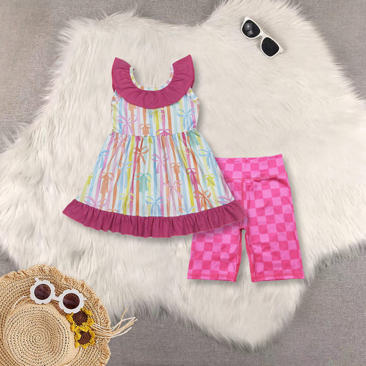 RTS NO MOQ baby girls clothes short sleeve dress cycle shorts sets