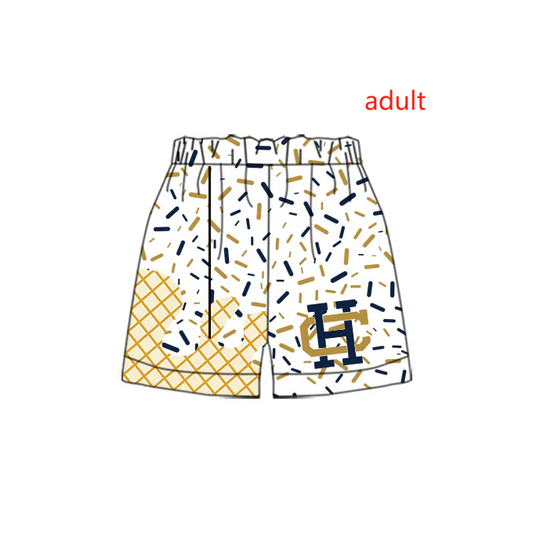 Deadline: February 9th HC Beach Gold Navy Dot Summer Shorts adult shorts