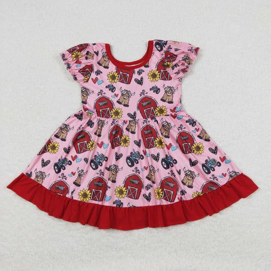 GSD1025 Love red house cow red lace pink short-sleeved dress