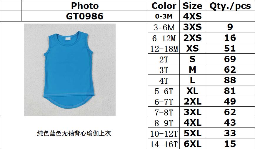 RTS NO MOQ GT0986 Solid blue sleeveless yoga vest top