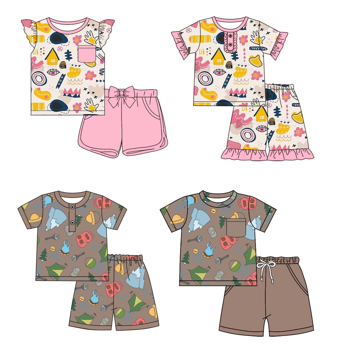 1.16 custom each style moq 5eta 4-6week Sibling Sister baby girls short sleeve shorts sets 1 and sets 4 match design